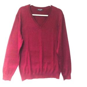 Burgundy Cashmere Wool Viscose Pullover Sweater Men's LT Tall V Neck Kallspin